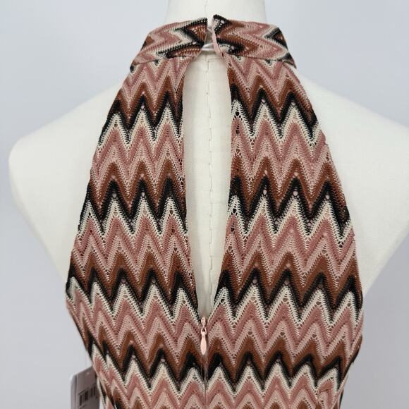 Donna Morgan Halter Mini Dress 6 Zigzag Lace Ruffle Hem Retro Party 70s Cocktail - Picture 6 of 11